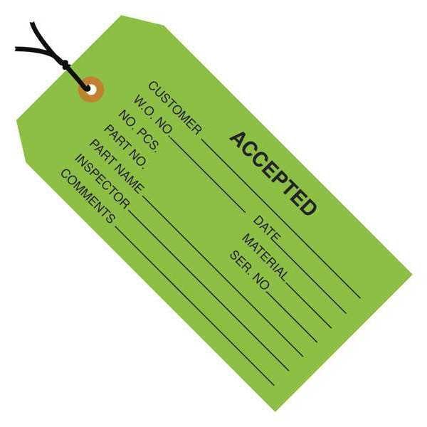 Partners Brand Tag StrungAccepted, 4-3/4"x2-3/8", PK1000, 13 Point Cardstock, 4 3/4" W, Green, 1000 PK - G20022