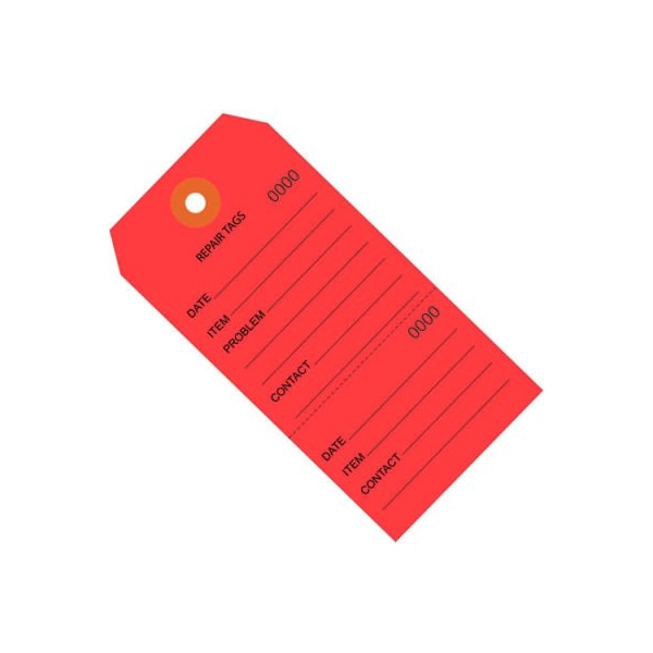 Box Packaging Consecutively Repair Tag #8 6-1/4L x 3-1/8W Red 1000/Pack - G26203