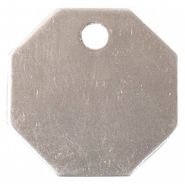 Zoro Select Blank Tag, Stainless Steel, 1 1/2 in H x 1 1/2 in W, Silver, Octagon, 25 PK - 43721