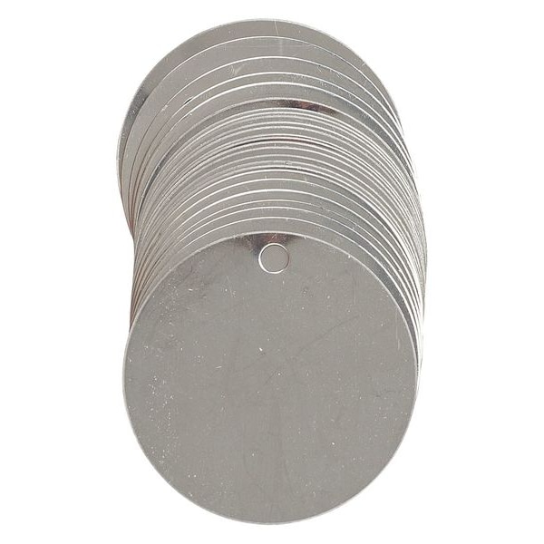 Brady Blank Tag, Stainless Steel, 2 in H x 2 in W, 2 in Dia., Silver, Round, 25 PK - 44402