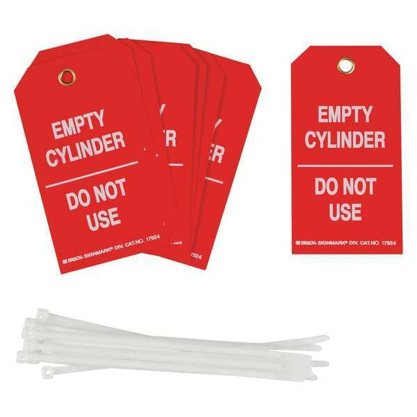 Brady Cylinder Status Tag, Lockout Tagout, Polyester, 5 3/4 in H x 3 in W, 3/8 in Dia., Red, White, 10 PK - 17924