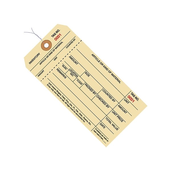 Bsc Preferred 6 1/4 x 3 1/8'' - 2000-2999 Inventory Tags 1 Part Stub Style #8 - Pre-Wired, 1000PK - BUY00016014
