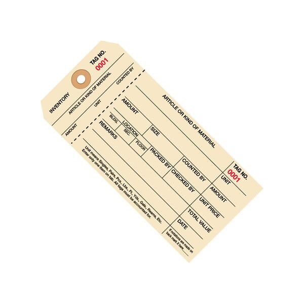 Bsc Preferred 6 1/4 x 3 1/8'' - 3000-3999 Inventory Tags 1 Part Stub Style #8, 1000PK - BUY00016015