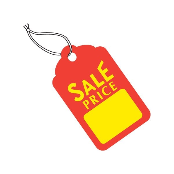 Bsc Preferred 1 3/4 x 2-7/8'' Red with Yellow Block ''Sale Price'' Tags - Pre-Strung, 1000PK - BUY00015908