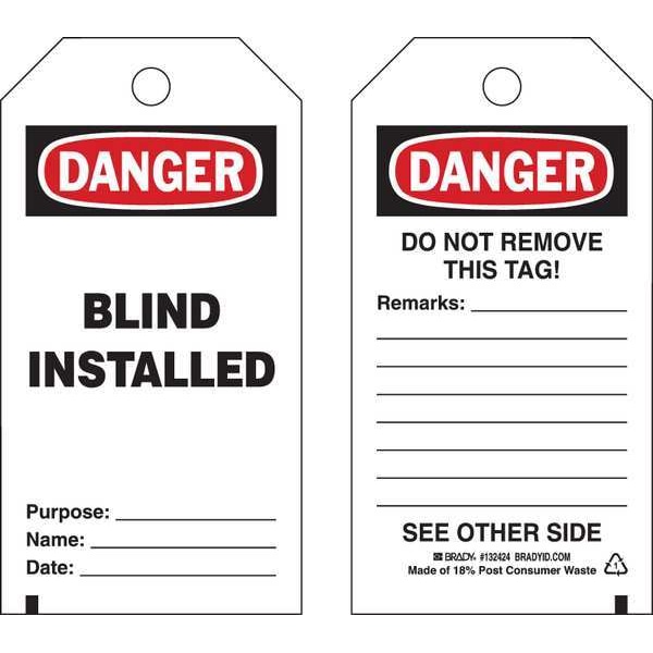 Brady Danger Tag, Information, Polyester, 5 3/4 in H x 3 in W, Black, Red, White, Rectangle, 25 PK - 132424