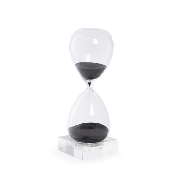 Bey Berk International Temporizador de arena de cristal de 60 minutos en base de cristal con arena - Negro y transparente - D837B