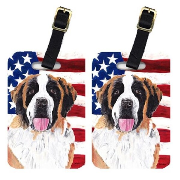 Carolines Treasures Carolines Treasures SC9027BT Pair Of USA American Flag With Saint Bernard Luggage Tags - SC9027BT