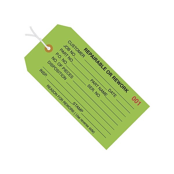 Bsc Preferred 4 3/4 x 2-3/8'' - ''RePairsable or Rework'' Inspection Tags - Pre-Strung, 1000PK - BUY00029973