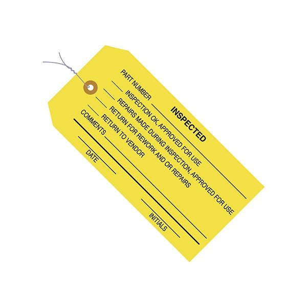 Bsc Preferred 4 3/4 x 2-3/8'' - ''Inspected'' Inspection Tags - Pre-Wired, 1000PK - BUY00030007