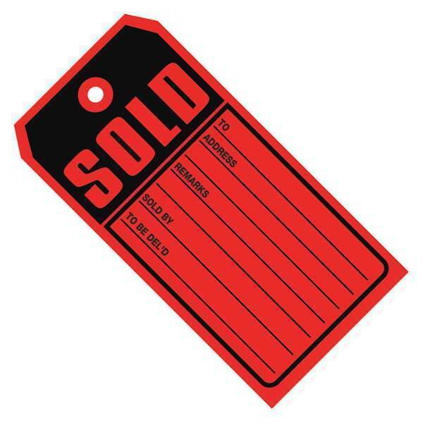 Partners Brand Tag, Print, Sold, 4 3/4x2 3/8", PK500, 13 Point Cardstock, Red/Black, 500 PK - G2530