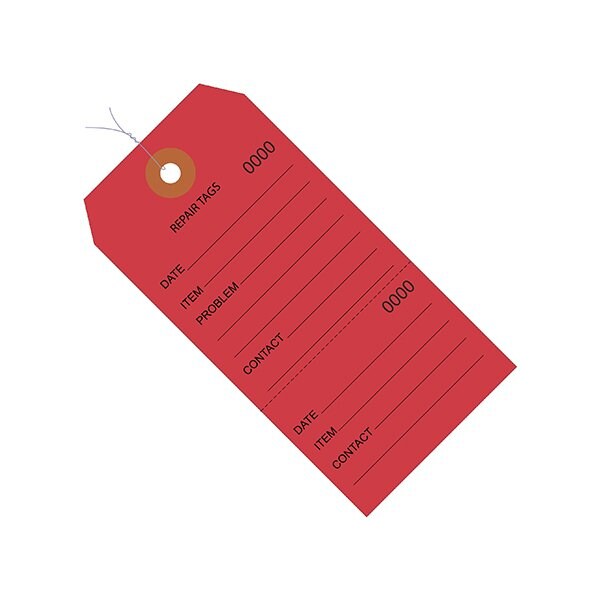 Bsc Preferred 6 1/4 x 3 1/8'' Red RePairs Tags Consecutively Numbered - Pre-Wired, 1000PK - BUY00015831