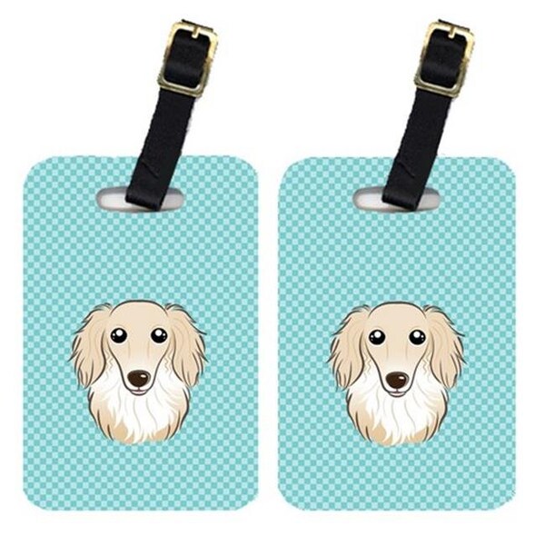 Carolines Treasures Carolines Treasures BB1150BT Pair Of Checkerboard Blue Longhair Creme Dachshund Luggage Tags - BB1150BT