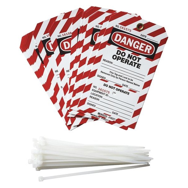 Brady Danger Tag, Plastic, 7 1/2 in H x 4 in W, Red/Black on White, 25 PK - PLLT4
