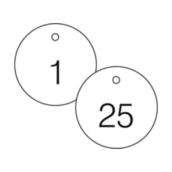 Accuform Engraved Numbered Tags, Plastic, 0.31 in H x 3 in W, 25 PK - TDG361WT