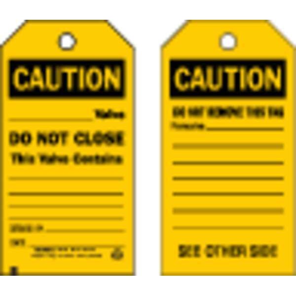 Brady Caution Tag, Accident Prevention, Cardstock, 5 3/4 in H x 3 in W, Black, Yellow, Rectangle, 100 PK - 86662