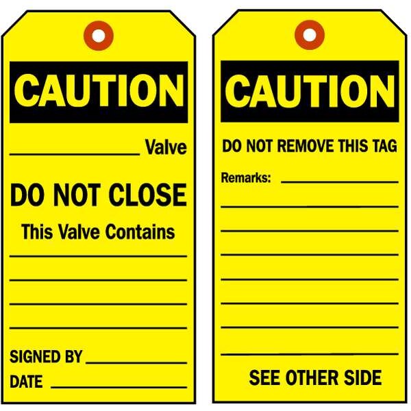 Brady Caution Tag, Accident Prevention, Cardstock, 5 3/4 in H x 3 in W, Black, Yellow, Rectangle, 100 PK - 86662