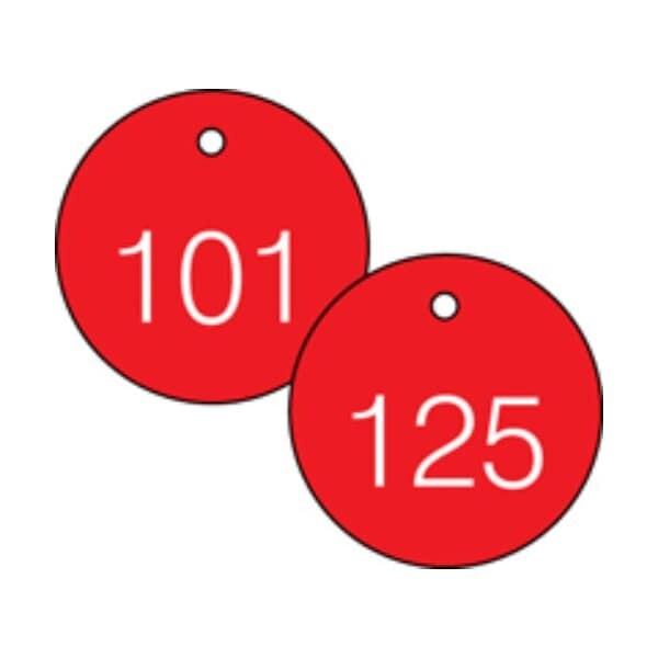 Accuform Engraved Numbered Tags, RP-Plastic, 0.075 in H x 3-1/4 in W, 25 PK - TDG365RD