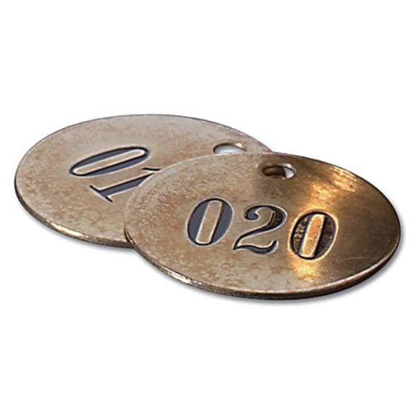 C.H. Hanson Numbered Tag, Brass, 1 in H x 1 in W, 1 in Dia., Brown, Round, 25 PK - 40004