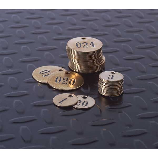 C.H. Hanson Numbered Tag, Brass, 1 in H x 1 in W, 1 in Dia., Brown, Round, 25 PK - 40004