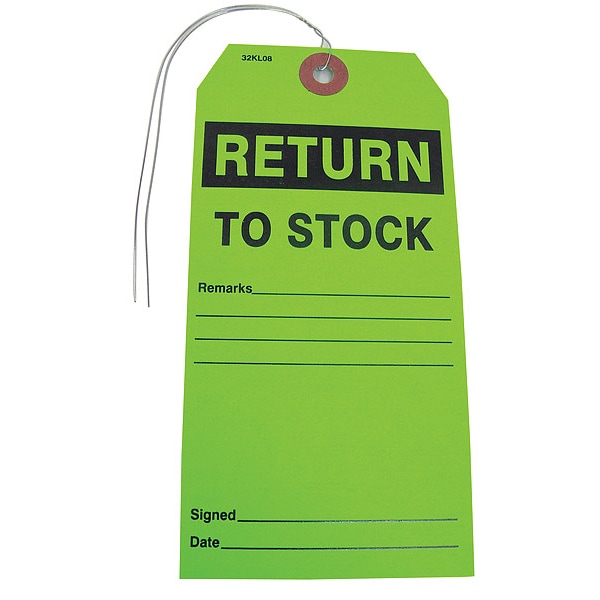 Badger Tag & Label Return to Stock Tag, Paper, 5 3/4 in H x 2 7/8 in W, Green, Rectangle, 25 PK - 115