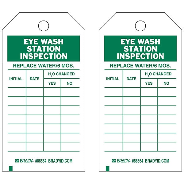 Brady Tag, Inspection, Polyester, 5 3/4 in H x 3 in W, Green on White, Rectangle, 10 PK - 86564