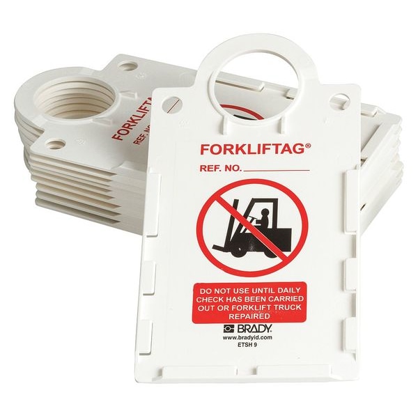 Brady Forklift(TM) Tag Holder, Lockout Tagout, Plastic, 11 1/4 in H x 6 in W, Black, Red, White, 10 PK - FLT-ETSH9