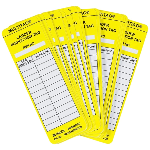 Brady Tag, Laddertag(TM) Insert, Polyester, 6 1/2 in H x 2 in W, Black, Yellow on White, Rectangle - LAD-EITL521