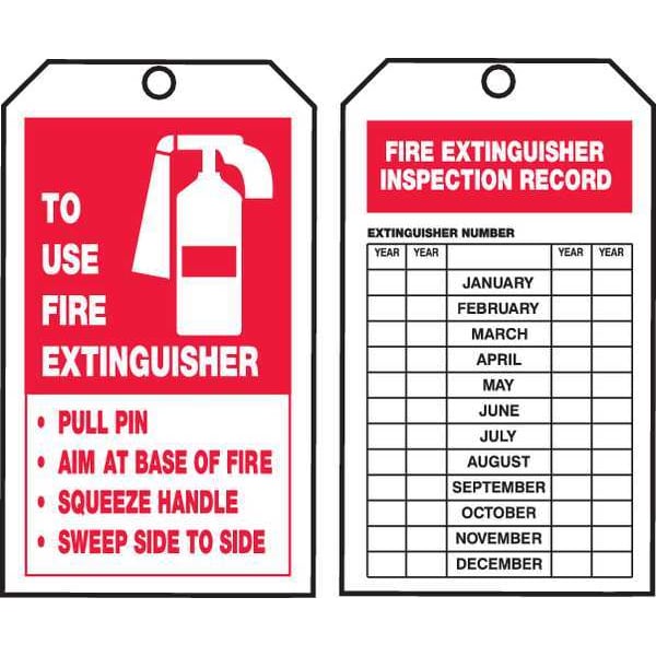 Accuform Tag, Fire Extinguisher, Cardstock, 6 1/4 in H x 3 in W, White, Rectangle, 250 PK - TAR732