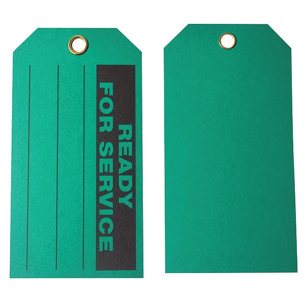 Zoro Select Tag, Ready For Service, Cardstock, 5 3/4 in H x 3 in W, Green, Rectangle, 100 PK - 9WJ40