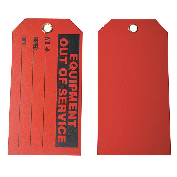 Zoro Select Tag, Out of Service, Cardstock, 5 3/4 in H x 3 in W, Red, Rectangle, 100 PK - 9PV32