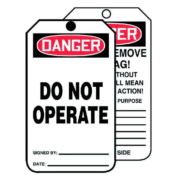 Zoro Select Danger Tag, Machine and Operational, 6 1/4 in H x 3 in W, White, Rectangle, 250 PK - 3VAY4