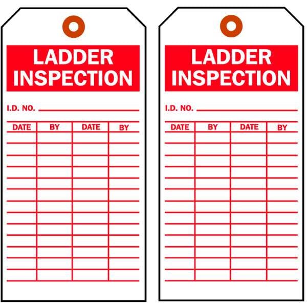 Zoro Select Tag, Ladder Inspection, Polyester, 3 in H x 5 3/4 in W, White, Rectangle, 100 PK - 9K964