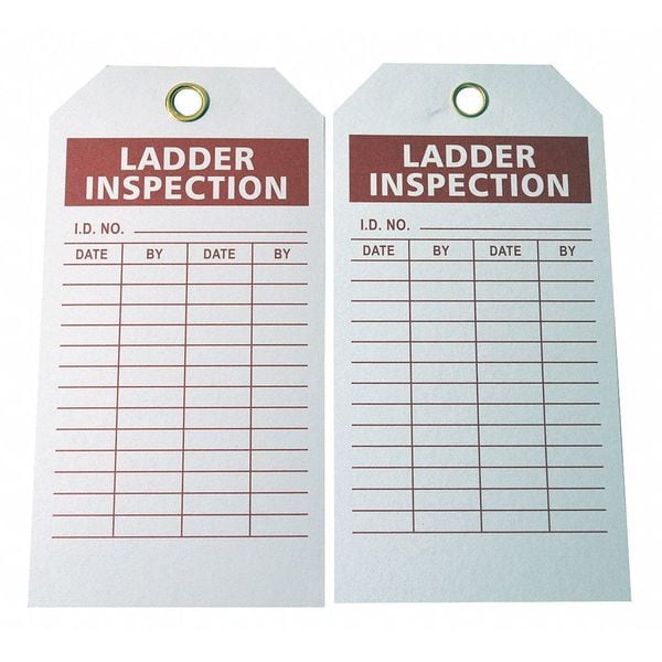 Zoro Select Tag, Ladder Inspection, Polyester, 3 in H x 5 3/4 in W, White, Rectangle, 100 PK - 9K964