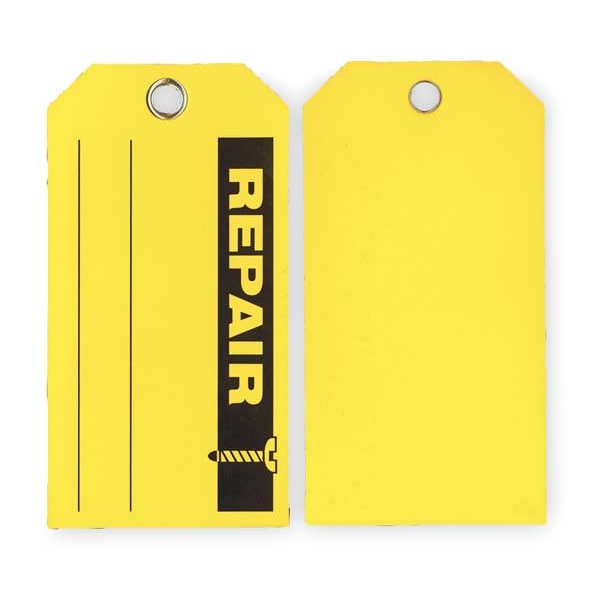 Zoro Select Tag, Repair, Cardstock, 3 in H x 5 3/4 in W, Yellow, Rectangle, 100 PK - 2RMV6