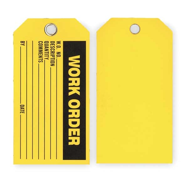Zoro Select Work Order Tag, Cleaning and Maintenance, Polyester, 3 in H x 5 3/4 in W, Yellow, Rectangle, 100 PK - 2RMV2