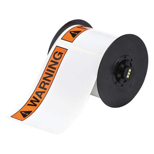 Brady Precut Label Roll, Brady B-595 Vinyl Film with Permanent Adhesive, 4 in H x 6 in W, Black/Orange - B30-25-595-ANSIWA