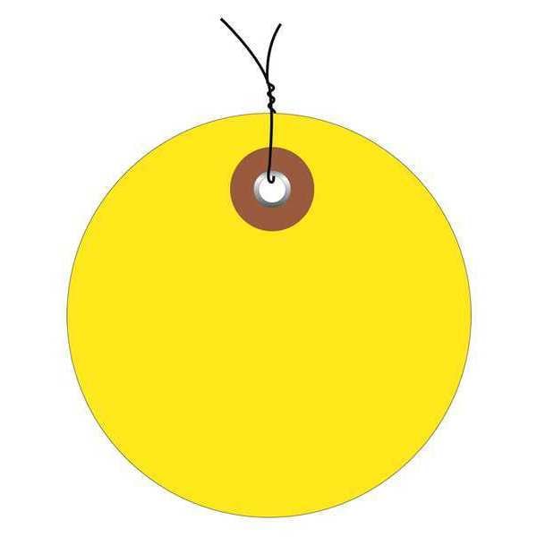 Partners Brand Tag, Plastic, Circle, Wired, 2", Yellow, PK100, Vinyl, Yellow, 100 PK - G26066W