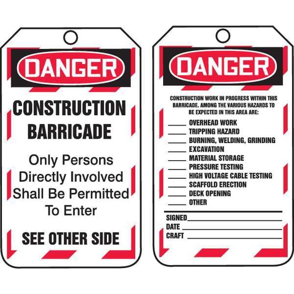Accuform Danger Tag, Status Alert, Plastic, 5 3/4 in H x 3 1/4 in W, White, Rectangle, 25 PK - TAB102PTP