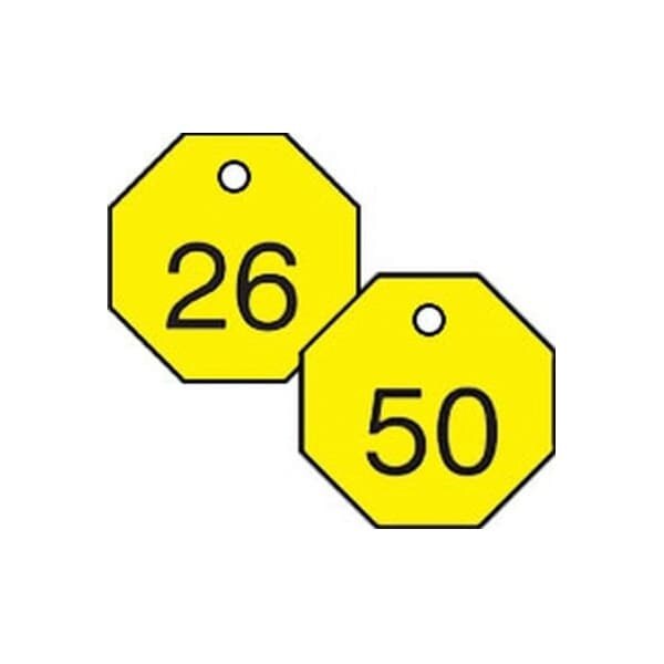Accuform Engraved Numbered Tags, PF-Cardstock, 1/4 in H x 3-1/4 in W, 25 PK - TDG823YL