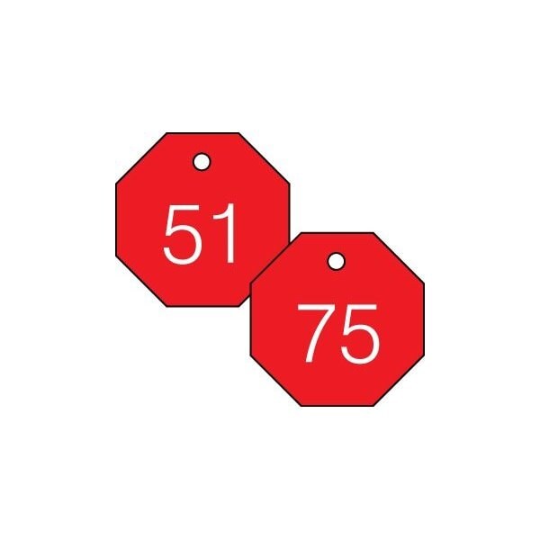 Accuform Engraved Numbered Tags, RP-Plastic, 3/8 in H x 3-1/4 in W, 25 PK - TDG824RD