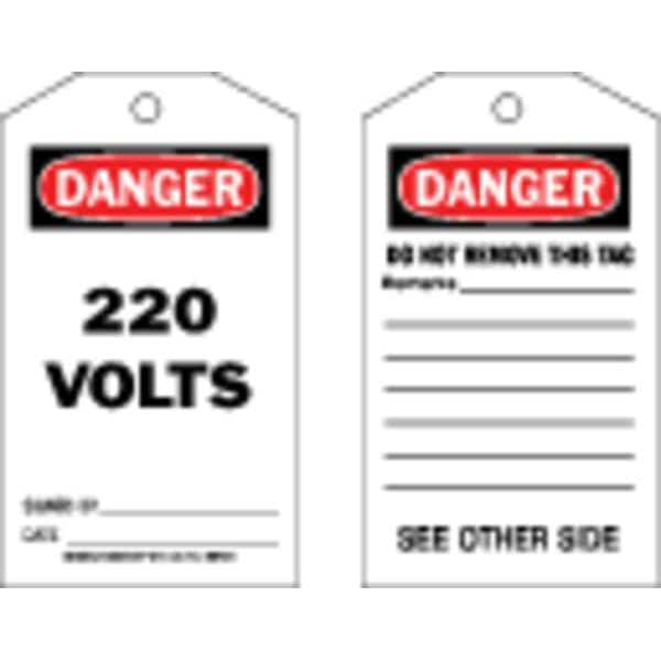 Brady Danger Tag, Electrical Hazard, Cardstock, 7 in H x 4 in W, Black, Red, White, Rectangle, 100 PK - 86704