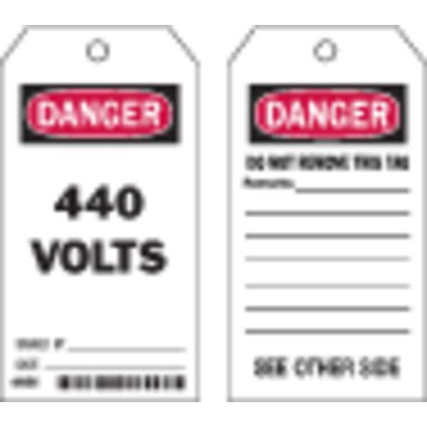 Brady Danger Tag, Electrical Hazard, Polyester, 5 3/4 in H x 3 in W, Black, Red, White, Rectangle, 10 PK - 86421