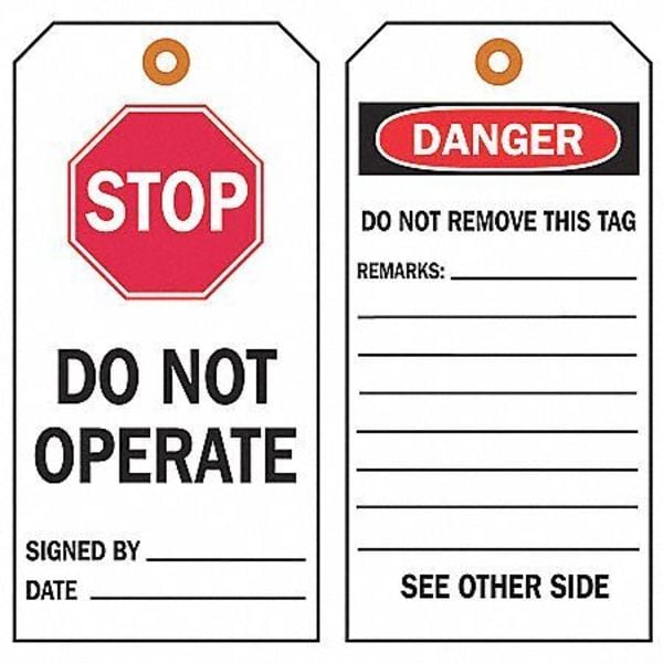 Brady Tag, Inspection, Paper, 7 in H x 4 in W, Black, Red on White, Rectangle, 100 PK - 86699