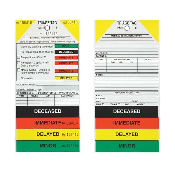 Harris Industries Triage Tag, Cardstock, 8 11/16 in H x 4 1/4 in W, 50 PK - TR-TAG