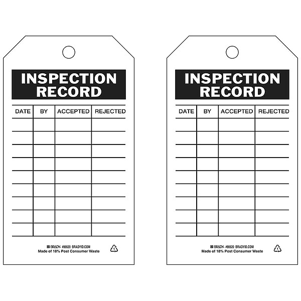 Brady Tag, Safety, Polyester, 7 in H x 4 in W, Black on White, Rectangle, 10 PK - 86620