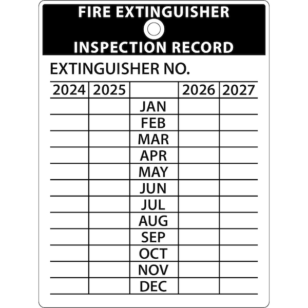Lustre-Cal Fire Extinguisher Tags, Aluminum, 3 in W, Silver/Black, Rectangle, 10 PK - 253542MH0KFIRE