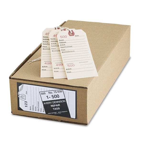 Avery Dennison Repair Tags, 5 1/4 x 2 5/8, Manila, PK500, Manila Card Stock, Manila, Rectangle, 500 PK - 15030