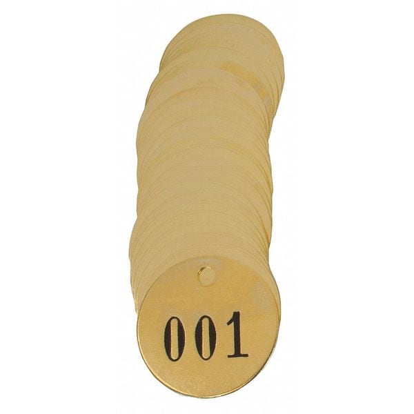 C.H. Hanson 1 In Brass Tags 1 To 200, Brass, 1 in H x 1 in W, 1 in Dia., Brass, Round - 40002
