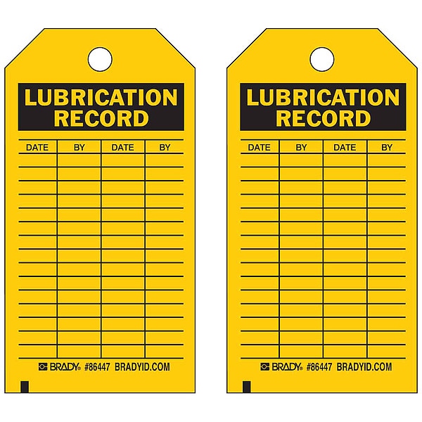 Brady Tag, Inspection, Heavy Duty Polyester, 5 3/4 in H x 3 in W, Black on Yellow, Rectangle, 10 PK - 86447