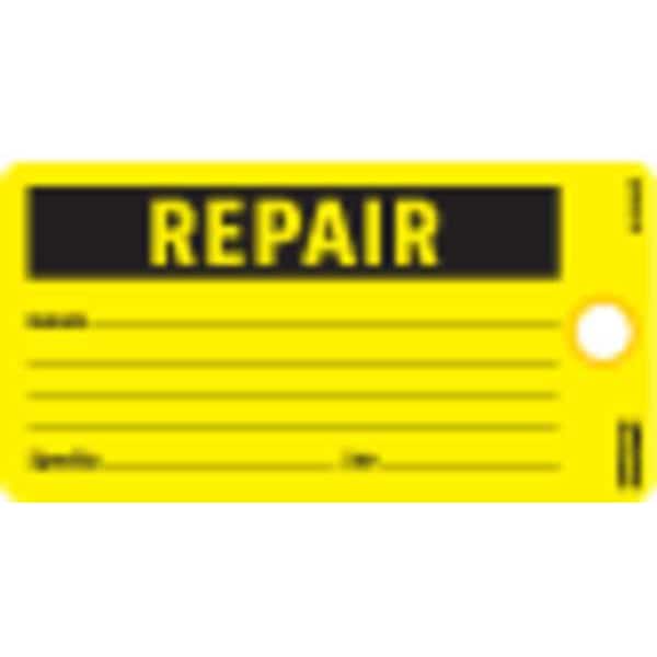 Electromark Tag, Repair, Cardstock, 3 in H x 5 3/4 in W, Yellow, Rectangle, 25 PK - Y625758